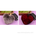 Fur Bag Genuine Rex Rabbit Heart Shape Fur Ball Key Chain